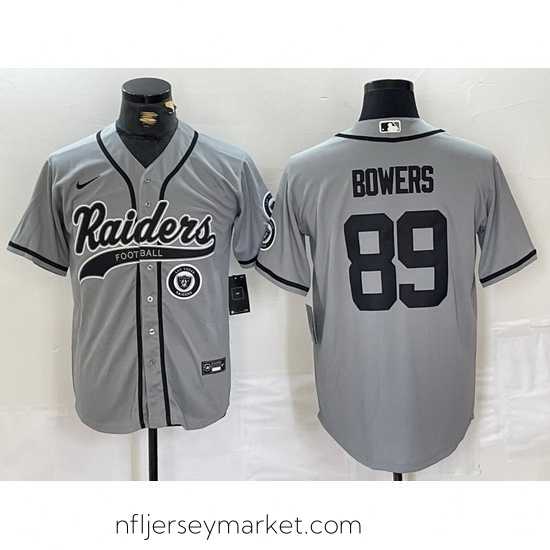 Alluring Las Vegas Raiders 89 Brock Bowers Grey Cool Base Stitched Baseball Jersey 4