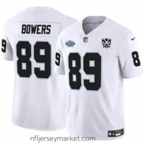 Premium Las Vegas Raiders 89 Brock Bowers White 2024 F.U.S.E 65th Anniversary Patch Vapor Stitched Football Jersey