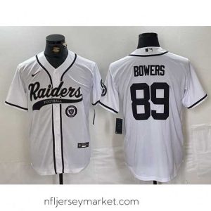 Irresistible Las Vegas Raiders 89 Brock Bowers White Cool Base Stitched Baseball Jersey 3