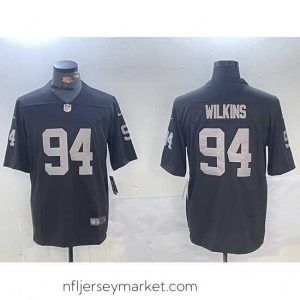 Stunning Las Vegas Raiders 94 Christian Wilkins Black 65th Anniversary Patch Vapor Stitched Football Jersey 3