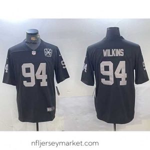 Irresistible Las Vegas Raiders 94 Christian Wilkins Black 65th Anniversary Patch Vapor Stitched Football Jersey