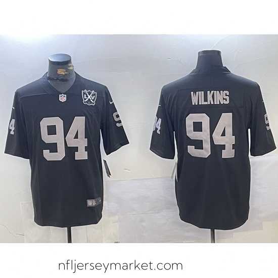 Irresistible Las Vegas Raiders 94 Christian Wilkins Black 65th Anniversary Patch Vapor Stitched Football Jersey