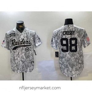 Gorgeous Las Vegas Raiders 98 Maxx Crosby 2024 Arctic Camo Salute To Service Stitched Baseball Jersey 3