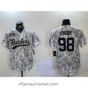 Premium Las Vegas Raiders 98 Maxx Crosby 2024 Arctic Camo Salute To Service Stitched Baseball Jersey