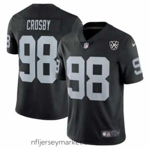Premium Las Vegas Raiders 98 Maxx Crosby Black 2024 65th Anniversary Patch Vapor Stitched Football Jersey