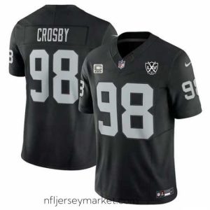 Luxurious Las Vegas Raiders 98 Maxx Crosby Black 2024 F.U.S.E With 4 Star C Patch And 65th Anniversary Patch Vapor Stitched Football Jersey