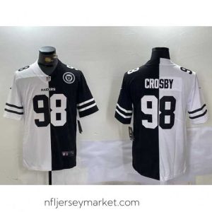 Magnificent Las Vegas Raiders 98 Maxx Crosby Black  26 White Split With 65th Anniversary Patch Vapor Limited Stitched Jersey 2