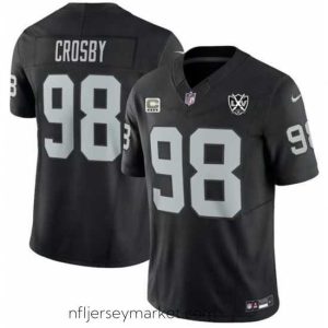 Luxurious Las Vegas Raiders 98 Maxx Crosby Black F.U.S.E LXV C patch Stitched Football Jersey