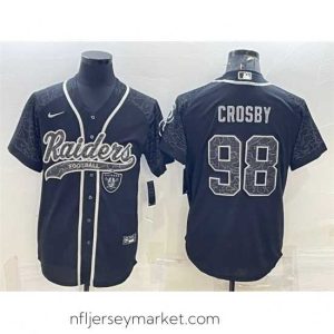 Alluring Las Vegas Raiders 98 Maxx Crosby Black Reflective With Patch Cool Base Stitched Baseball Jersey