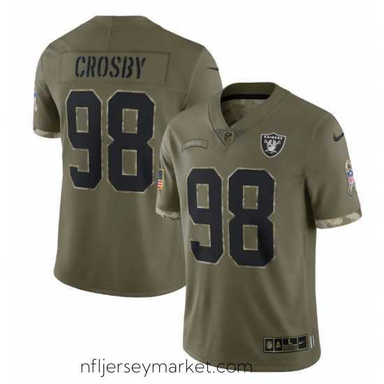 Luxurious Las Vegas Raiders 98 Maxx Crosby Olive 2022 Salute To Service Limited Stitched Jersey