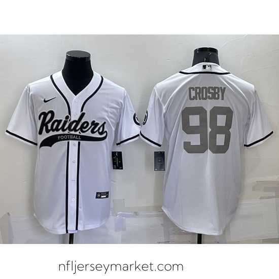 Superb Las Vegas Raiders 98 Maxx Crosby White Grey Cool Base Stitched Baseball Jersey