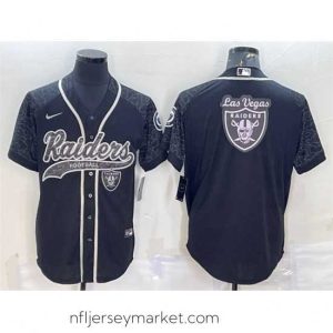 Magnificent Las Vegas Raiders Black Reflective Team Big Logo With Patch Cool Base Stitched Baseball Jersey