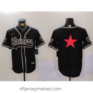 Irresistible Las Vegas Raiders Black Team Big Logo With Patch Cool Base Stitched Baseball Jersey 3