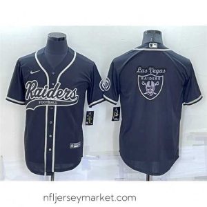 Irresistible Las Vegas Raiders Black Team Big Logo With Patch Cool Base Stitched Baseball Jersey