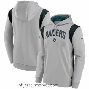 Luxurious Las Vegas Raiders Grey Sideline Stack Performance Pullover Hoodie 002