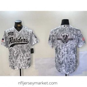 Magnificent Las Vegas Raiders Team Big Logo 2024 Arctic Camo Salute To Service Stitched Baseball Jersey 1