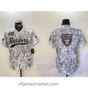 Irresistible Las Vegas Raiders Team Big Logo 2024 Arctic Camo Salute To Service Stitched Baseball Jersey 2
