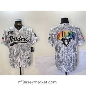 Premium Las Vegas Raiders Team Big Logo 2024 Arctic Camo Salute To Service Stitched Baseball Jersey
