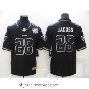 Luxurious Nike Las Vegas Raiders 28 Josh Jacobs Black Shadow 60th Anniversary Patch Vapor Limited Jersey