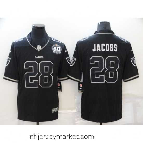 Luxurious Nike Las Vegas Raiders 28 Josh Jacobs Black Shadow 60th Anniversary Patch Vapor Limited Jersey