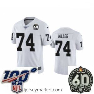 Irresistible Oakland Raiders #74 Kolton Miller White 60th Anniversary Vapor Untouchable Limited Player 100th Season Football Jersey