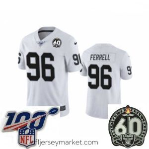 Alluring Oakland Raiders #96 Clelin Ferrell White 60th Anniversary Vapor Untouchable Limited Player 100th Season Football Jersey