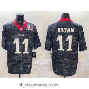 Superb Philadelphia Eagles 11 A  J  Brown Black 2025 Super Bowl LIX Patch Camo Vapor Untouchable Limited Stitched Football Jersey