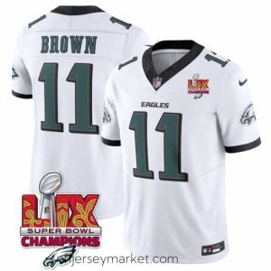 Irresistible Philadelphia Eagles 11 A J  Brown White 2025 Eagles Logo Super Bowl LIX Patch New F.U.S.E  Vapor Untouchable Limited Stitched Football Jersey