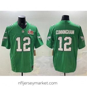 Gorgeous Philadelphia Eagles 12 Randall Cunningham Green 2025 Super Bowl LIX Patch F.U.S.E  Throwback Vapor Untouchable Limited Stitched Football Jersey