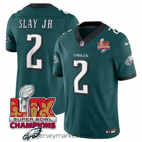 Premium Philadelphia Eagles 2 Darius Slay JR Green 2025 Eagles Logo Super Bowl LIX Patch New F.U.S.E Vapor Limited Stitched Football Jersey