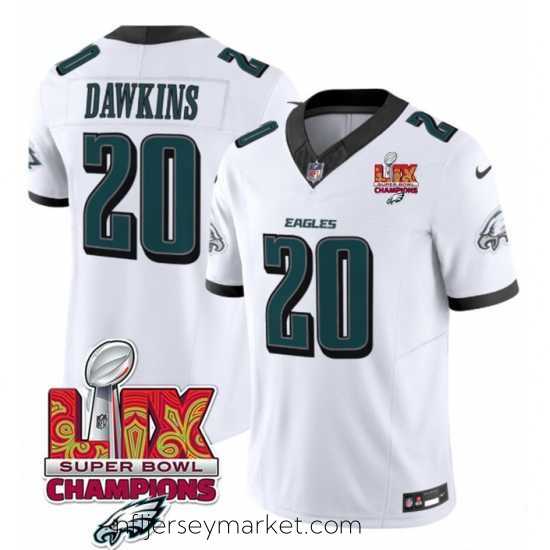 Magnificent Philadelphia Eagles 20 Brian Dawkins White 2025 Eagles Logo Super Bowl LIX Patch New F.U.S.E Vapor Limited Stitched Football Jersey
