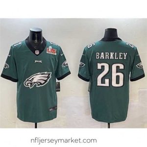 Magnificent Philadelphia Eagles 26 Saquon Barkley Green 2025 Super Bowl LIX Patch Team Big Logo Vapor Untouchable Limited Stitched Football Jersey