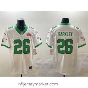 Alluring Philadelphia Eagles 26 Saquon Barkley White 2025 Super Bowl LIX Patch F.U.S.E  Vapor Untouchable Limited Stitched Football Jersey