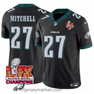 Magnificent Philadelphia Eagles 27 Quinyon Mitchell Black 2025 Eagles Logo Super Bowl LIX Patch New F.U.S.E  Vapor Untouchable Limited Stitched Football Jersey
