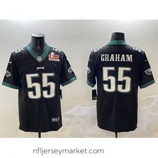 Stunning Philadelphia Eagles 55 Brandon Graham Black 2025 Super Bowl LIX Patch Vapor Untouchable Limited Stitched Football Jersey