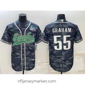 Top notch Philadelphia Eagles 55 Brandon Graham Grey Camo With Super Bowl LVII Patch Cool Base Stitched Baseball Jersey
