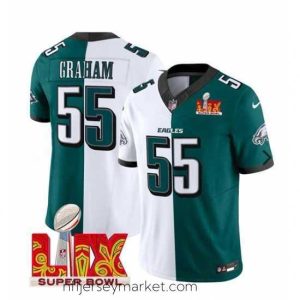 Stunning Philadelphia Eagles 55 Brandon Graham White Green Split 2025 Super Bowl LIX Patch F.U.S.E  Vapor Untouchable Limited Stitched Football Jersey