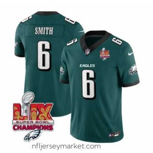Alluring Philadelphia Eagles 6 DeVonta Smith Green 2025 Eagles Logo Super Bowl LIX Patch New F.U.S.E  Vapor Limited Stitched Football Jersey