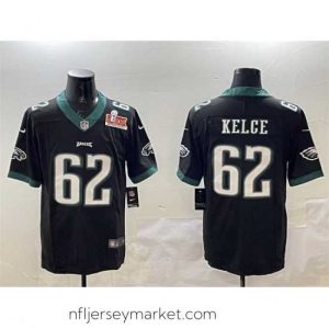Luxurious Philadelphia Eagles 62 Jason Kelce Black 2025 Super Bowl LIX Patch Vapor Untouchable Limited Stitched Football Jersey