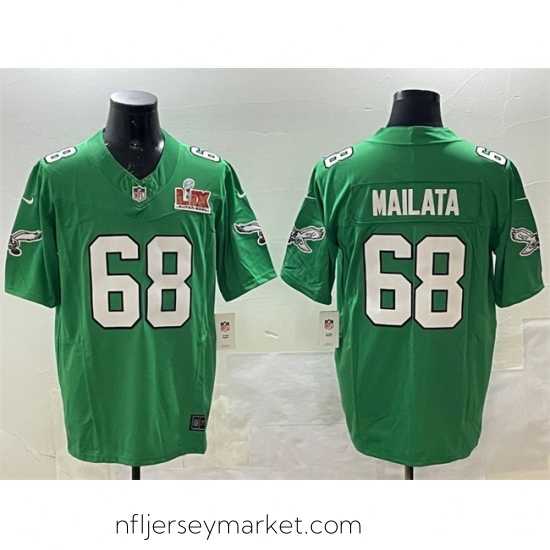 Alluring Philadelphia Eagles 68 Jordan Mailata Green 2025 Super Bowl LIX Patch F.U.S.E Throwback Vapor Untouchable Limited Stitched Football Jersey