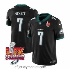 Premium Philadelphia Eagles 7 Kenny Pickett Black 2025 Eagles Logo Super Bowl LIX Patch New F.U.S.E  Vapor Limited Stitched Football Jersey