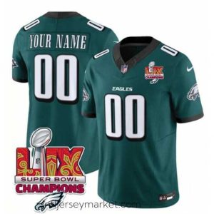 Alluring Philadelphia Eagles Active Player Custom Green 2025 Eagles Logo Super Bowl LIX Patch New F.U.S.E  Vapor Limited Stitched Football Jersey