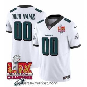 Exquisite Philadelphia Eagles Active Player Custom White 2025 Eagles Logo Super Bowl LIX Patch New F.U.S.E  Vapor Limited Stitched Football Jersey