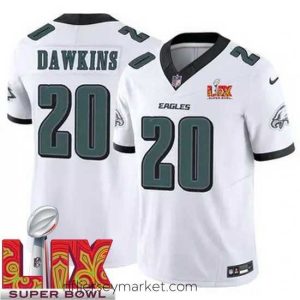 Irresistible Philadelphia Eagles Brian Dawkins #20 White 2024 2025 Super Bowl LIX F.U.S.E Stitched NFL Jersey