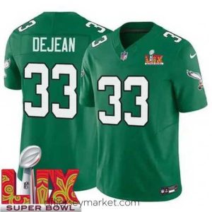 Premium Philadelphia Eagles Cooper DeJean #33 Kelly Green 2024 2025 Super Bowl LIX F.U.S.E Stitched NFL Jersey