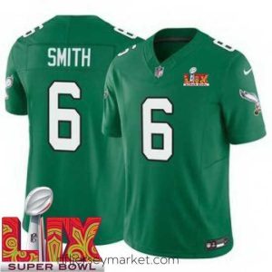 Top notch Philadelphia Eagles DeVonta Smith #6 Kelly Green 2024 2025 Super Bowl LIX F.U.S.E Stitched NFL Jersey
