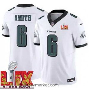 Superb Philadelphia Eagles DeVonta Smith #6 White 2024 2025 Super Bowl LIX F.U.S.E Stitched NFL Jersey