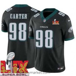 Luxurious Philadelphia Eagles Jalen Carter #98 Black 2024 2025 Super Bowl LIX F.U.S.E Stitched NFL Jersey