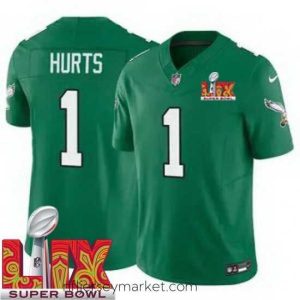 Magnificent Philadelphia Eagles Jalen Hurts #1 Kelly Green 2024 2025 Super Bowl LIX F.U.S.E Stitched NFL Jersey
