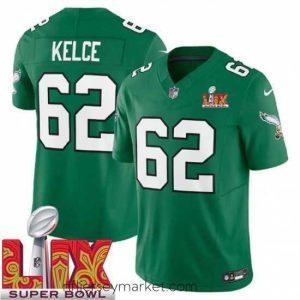 Irresistible Philadelphia Eagles Jason Kelce #62 Kelly Green 2024 2025 Super Bowl LIX F.U.S.E Stitched NFL Jersey